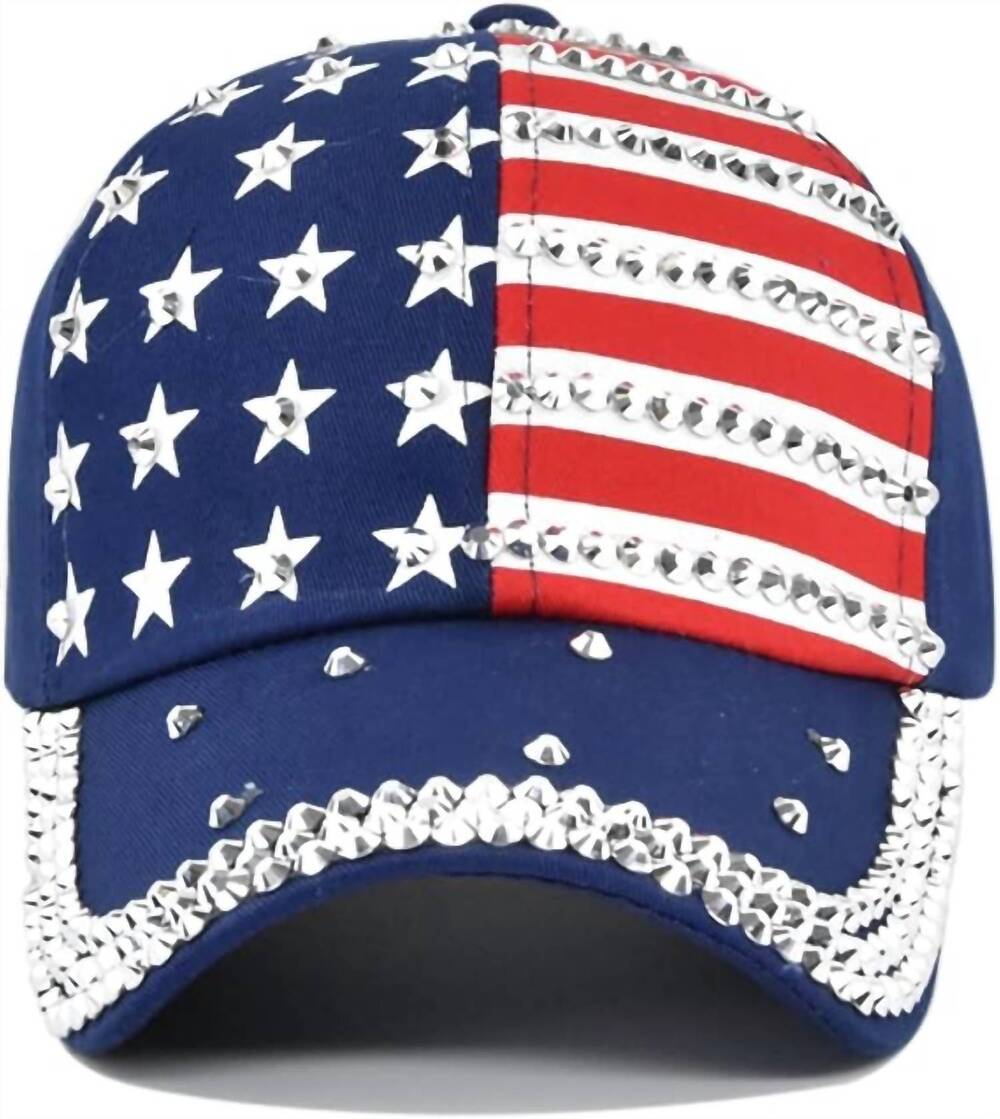 NEW SOPHIA COLLECTION unisex american flag hotfix rhinestone embellished basebal